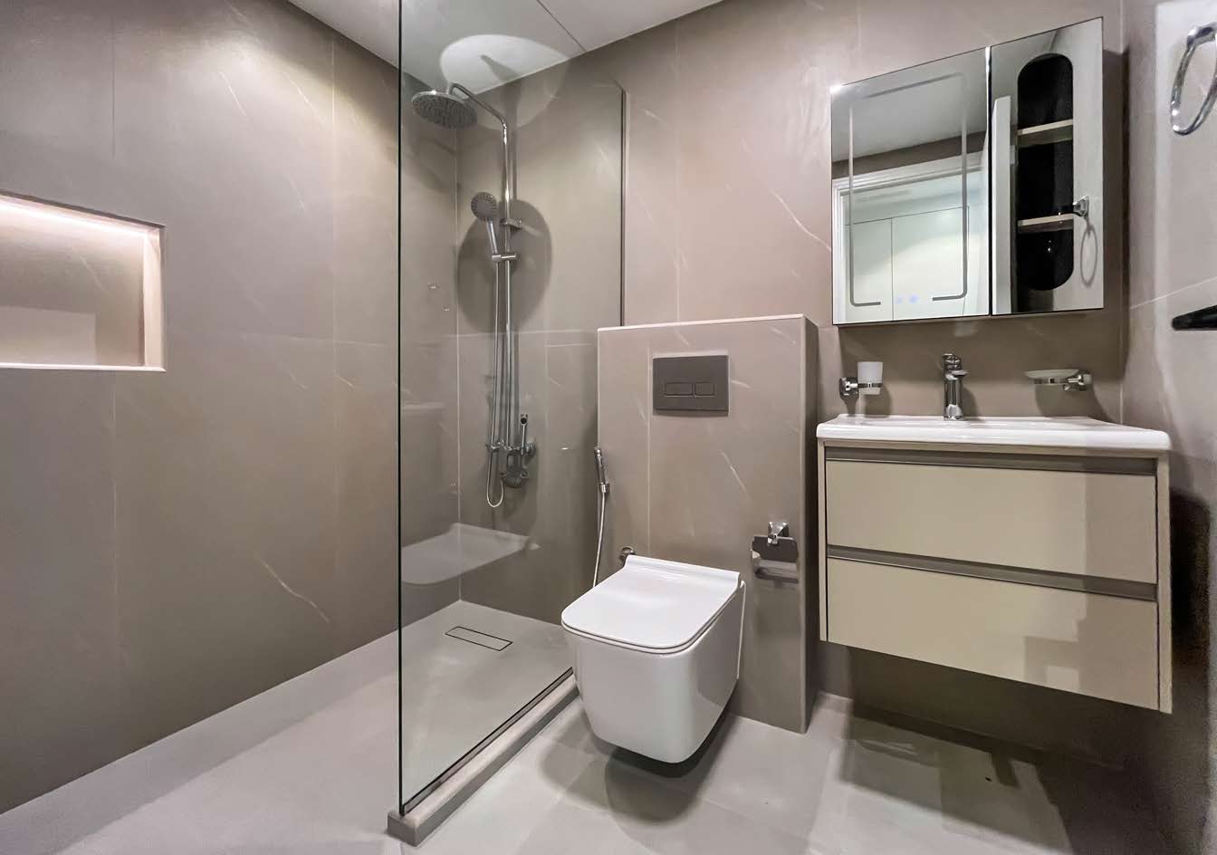 Second bathroom — wall-hung WC