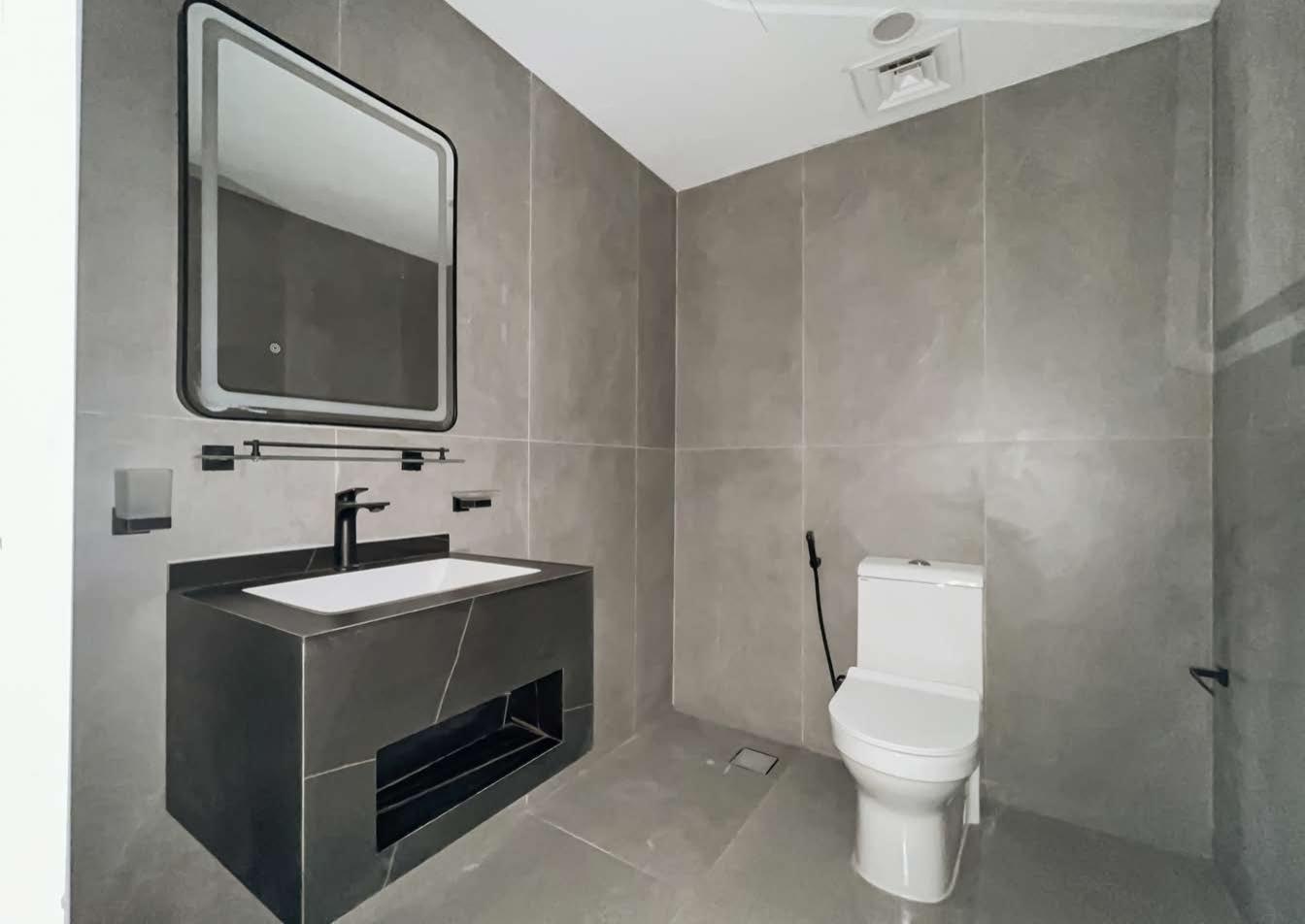 Bathroom — floating stone vanity