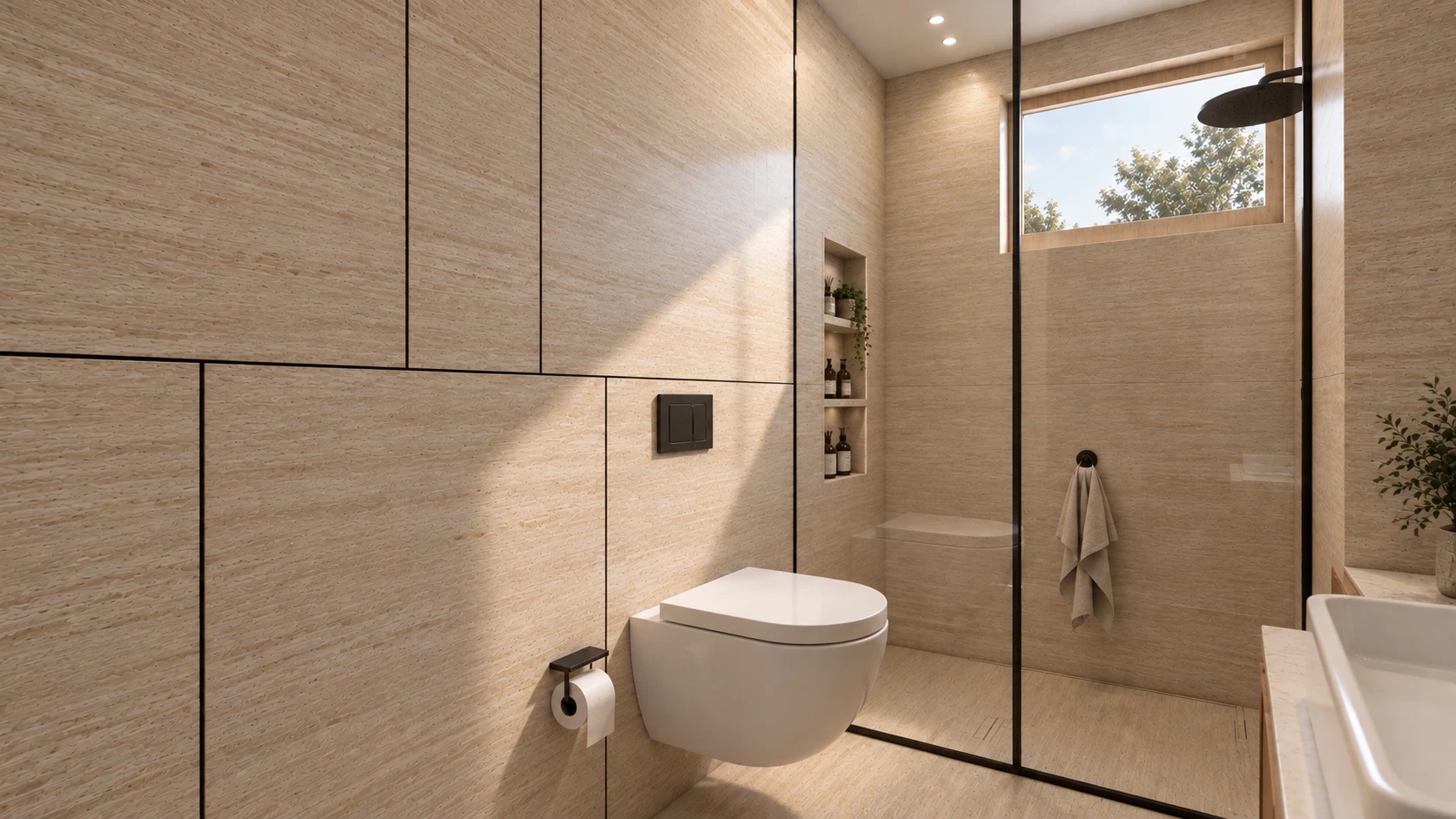 Wall-hung WC & walk-in shower